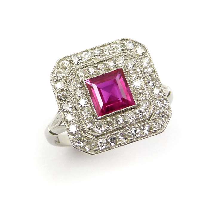 Early 20th century ruby and diamond cluster ring